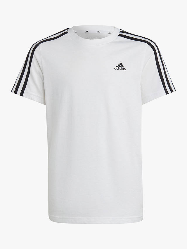 adidas Kids' Stripe Logo Cotton T-Shirt, White