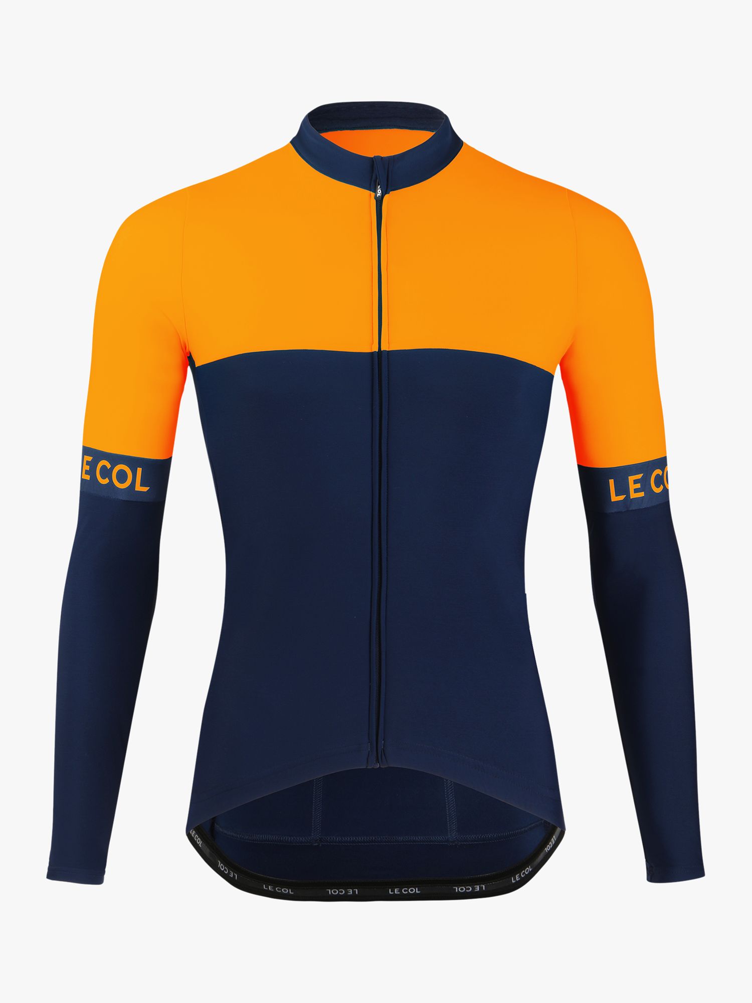 Le Col Sport Long Sleeve Recycled Cycling Jersey Top, Navy/Saffron, S