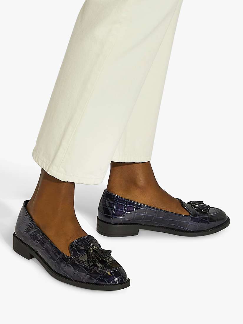 Buy Dune Croc-Effect Almond Toe Tassel Loafers, Navy Reptile Online at johnlewis.com