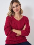 Crew Clothing Cable Knit Cashmere Blend Jumper, Bright Pink