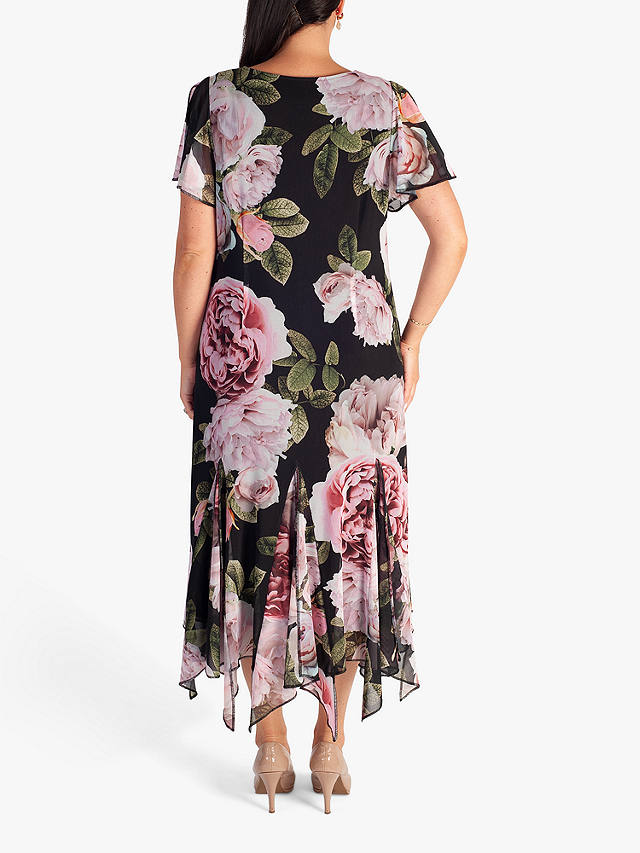 chesca Curve Autumn Rose Print Dress, Black/Pink at John Lewis & Partners