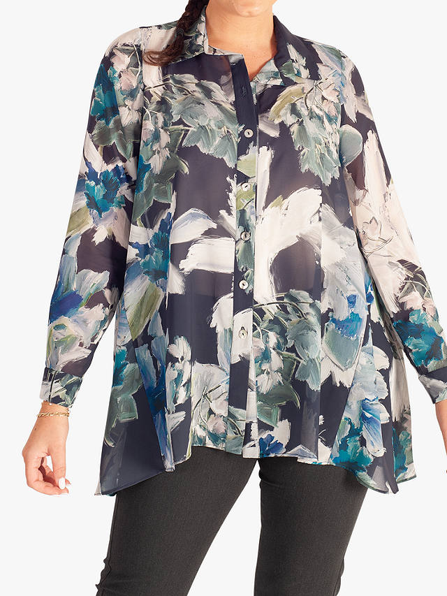 chesca Paris Abstract Floral Print Chiffon Shirt, Navy/Multi