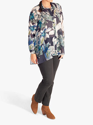 chesca Paris Abstract Floral Print Chiffon Shirt, Navy/Multi