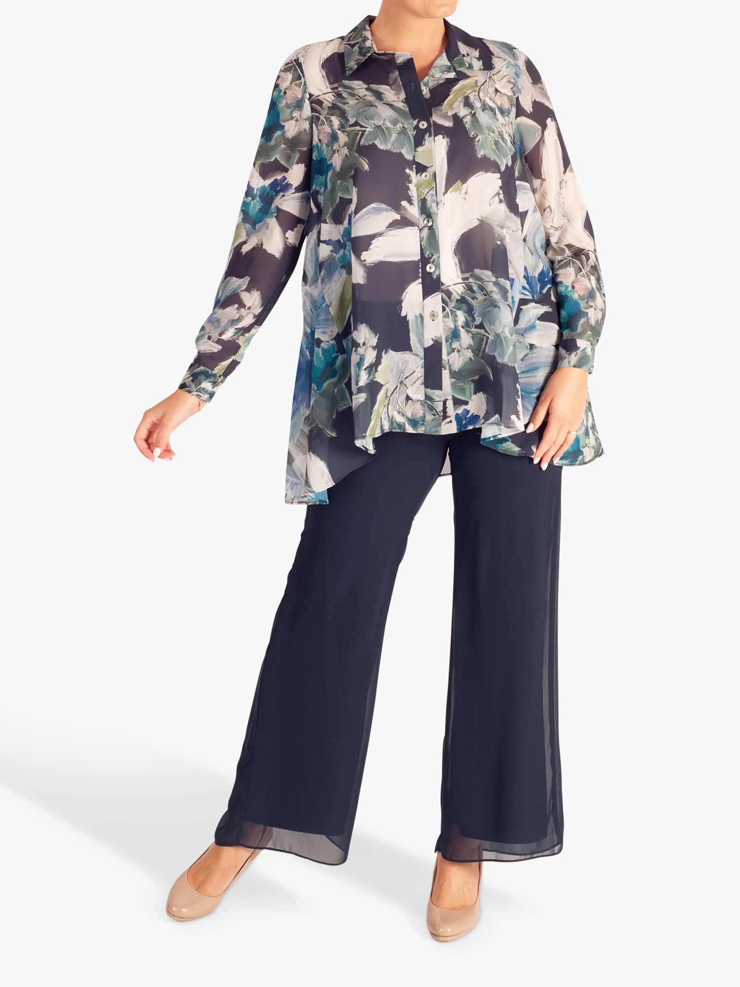 Buy chesca Paris Abstract Floral Print Chiffon Shirt, Navy/Multi Online at johnlewis.com