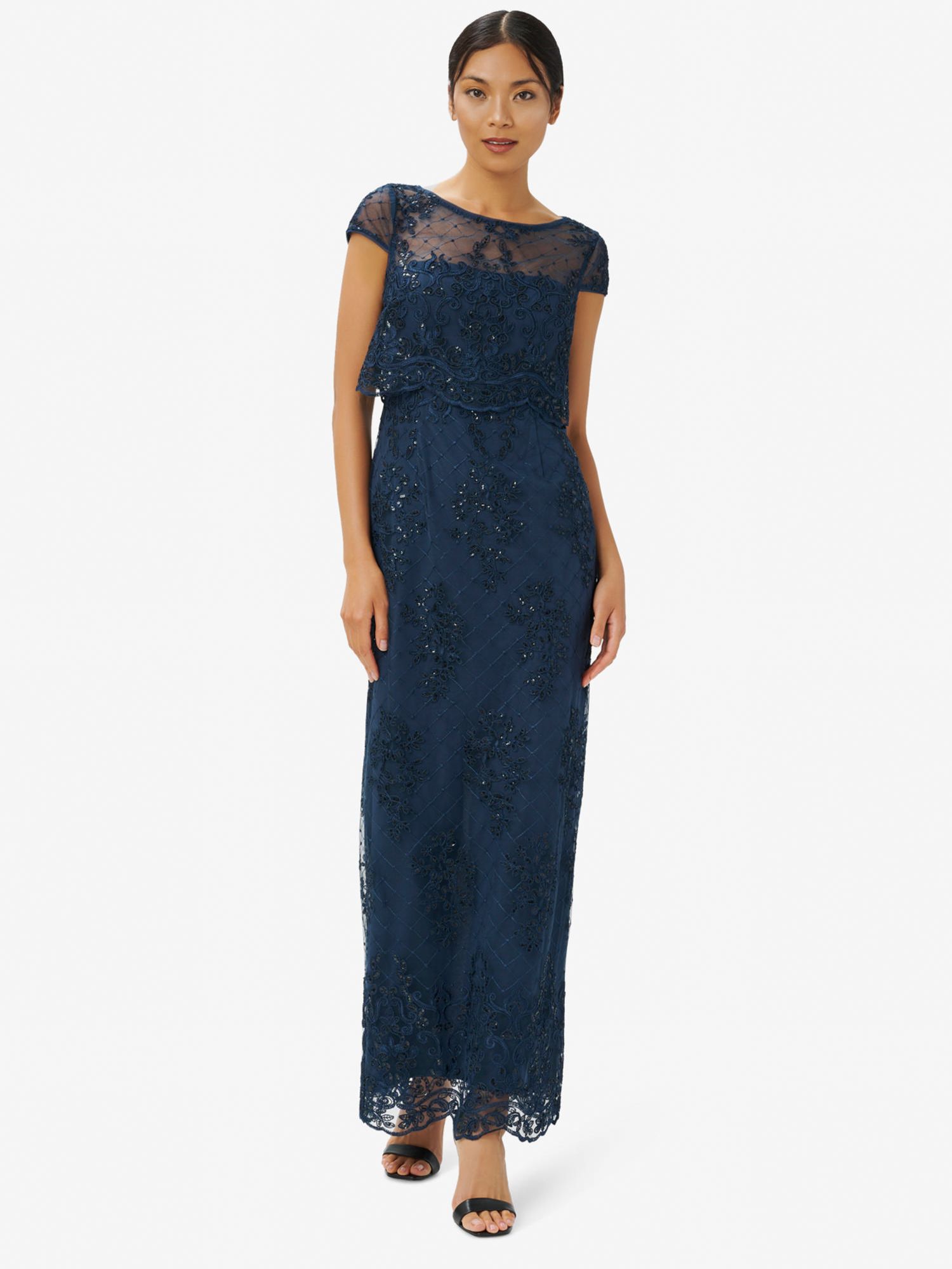 Adrianna Papell Embroidery Column Maxi Dress, Midnight