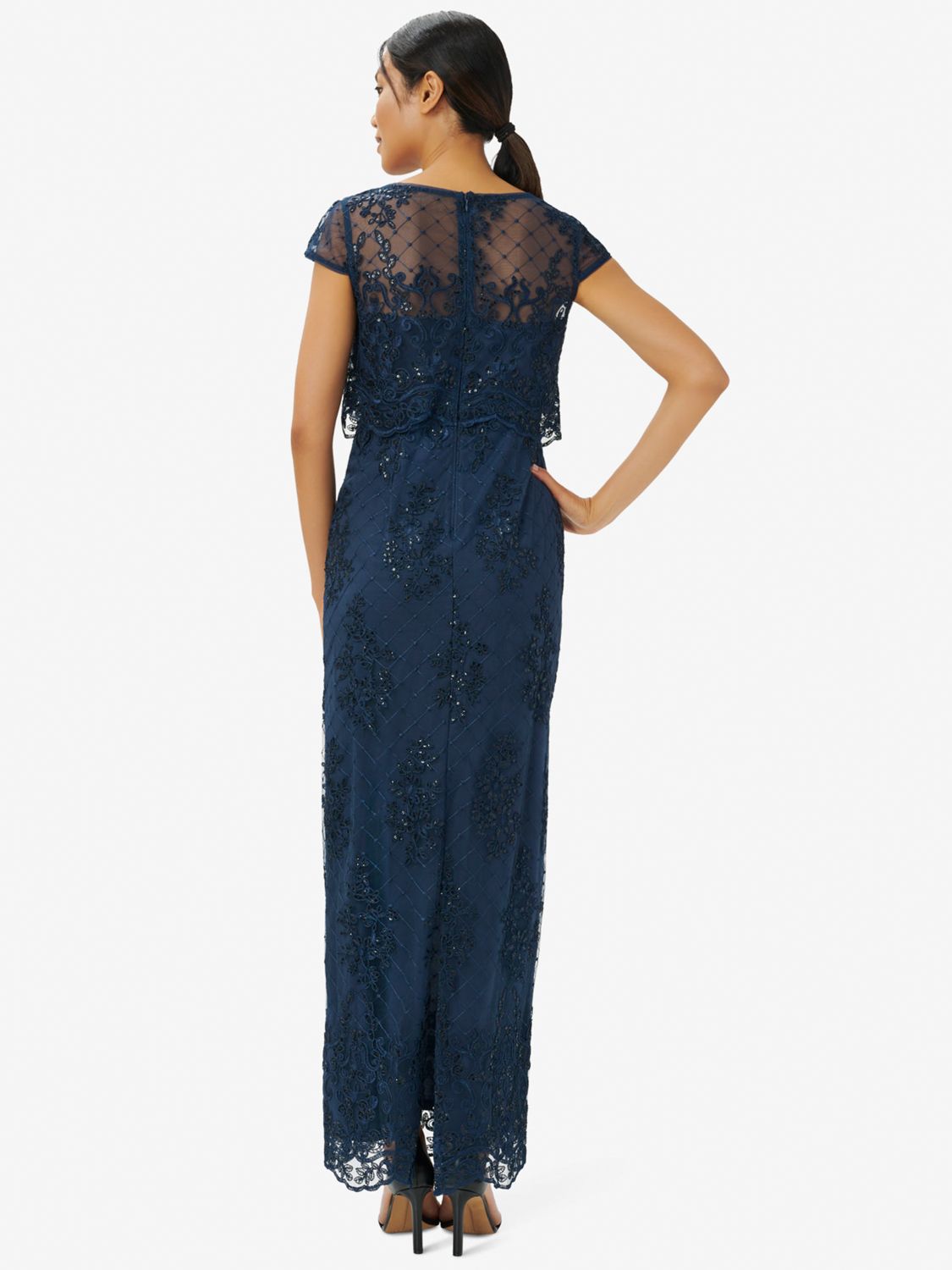 Adrianna Papell Embroidery Column Maxi Dress Midnight 14