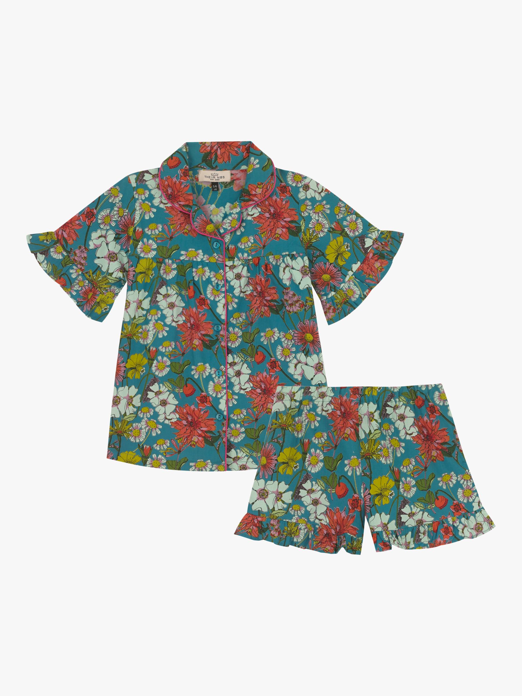 Their Nibs Kids' Wild Flowers Pyjamas, Navy, 2-3 years