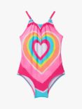 Hatley Kids' Halter Neck Heart Print Swimsuit, Fuchsia/Multi