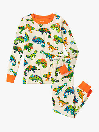 Hatley Kids' Chameleon Long Sleeve Pyjama Set, Off White/Multi
