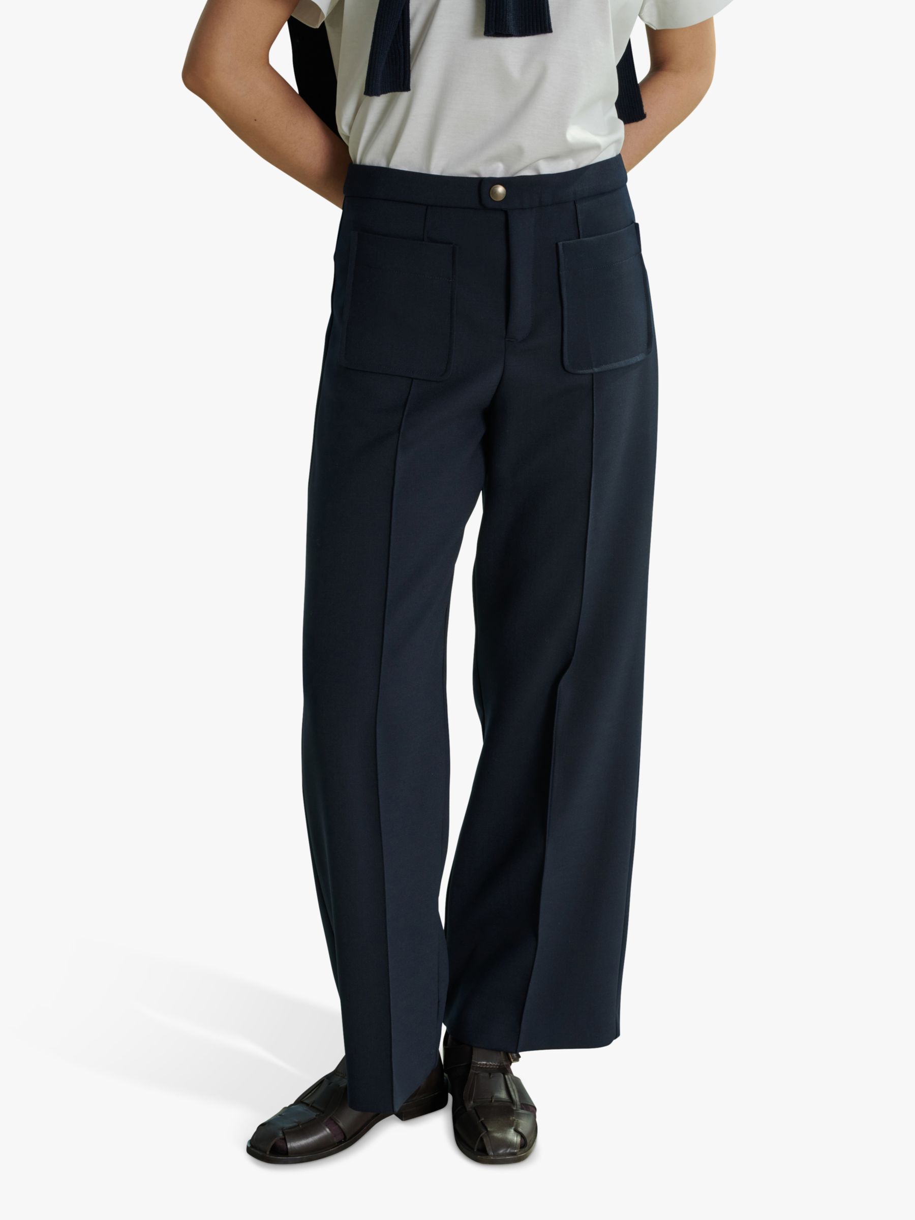 SOEUR Harry Wool Blend Trousers, Navy at John Lewis & Partners