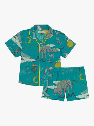 Their Nibs Kids' Wonders of the World Pyjamas, Blue Aqua