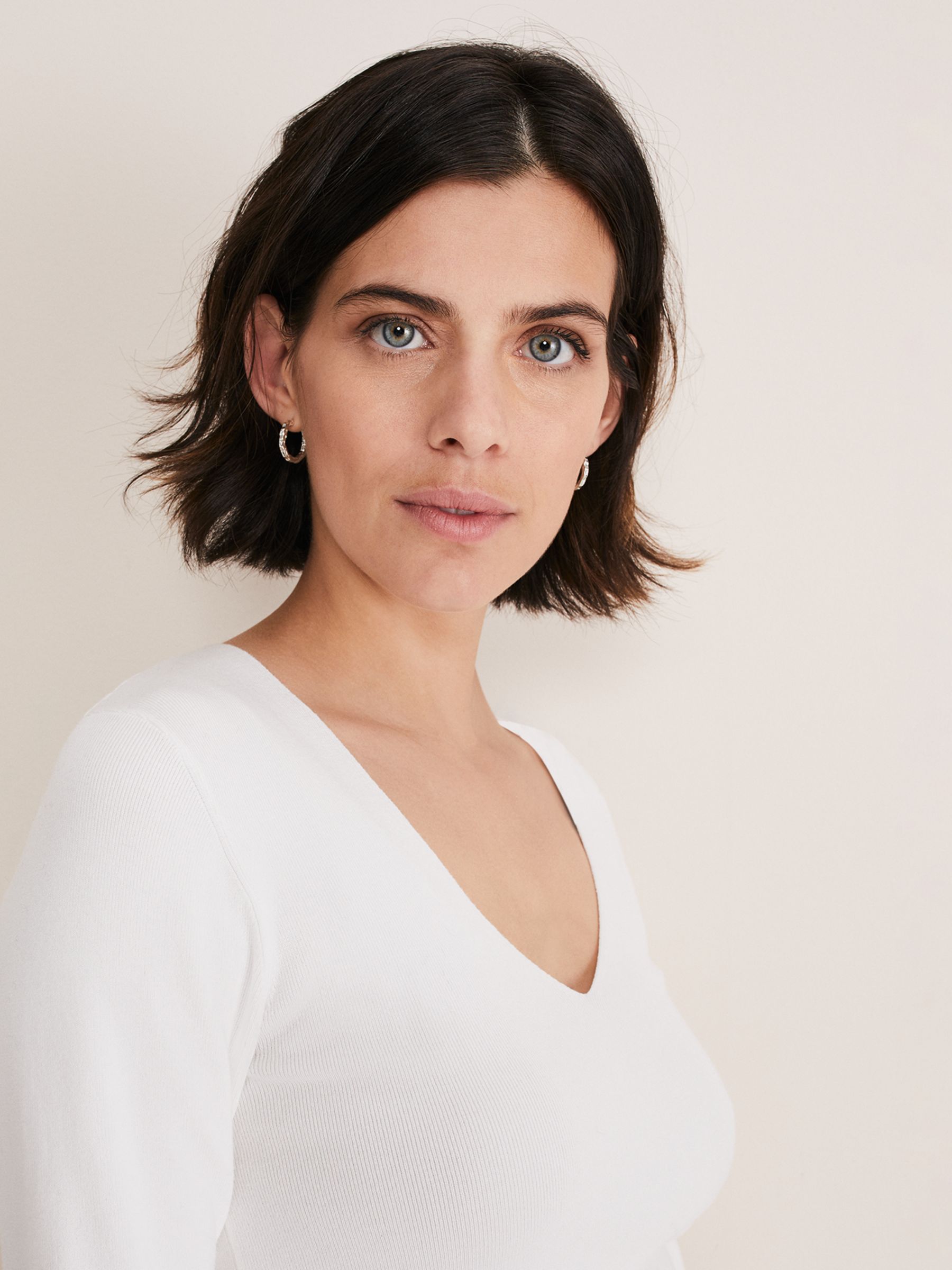 Phase Eight Molla V-Neck Top, Ivory at John Lewis & Partners