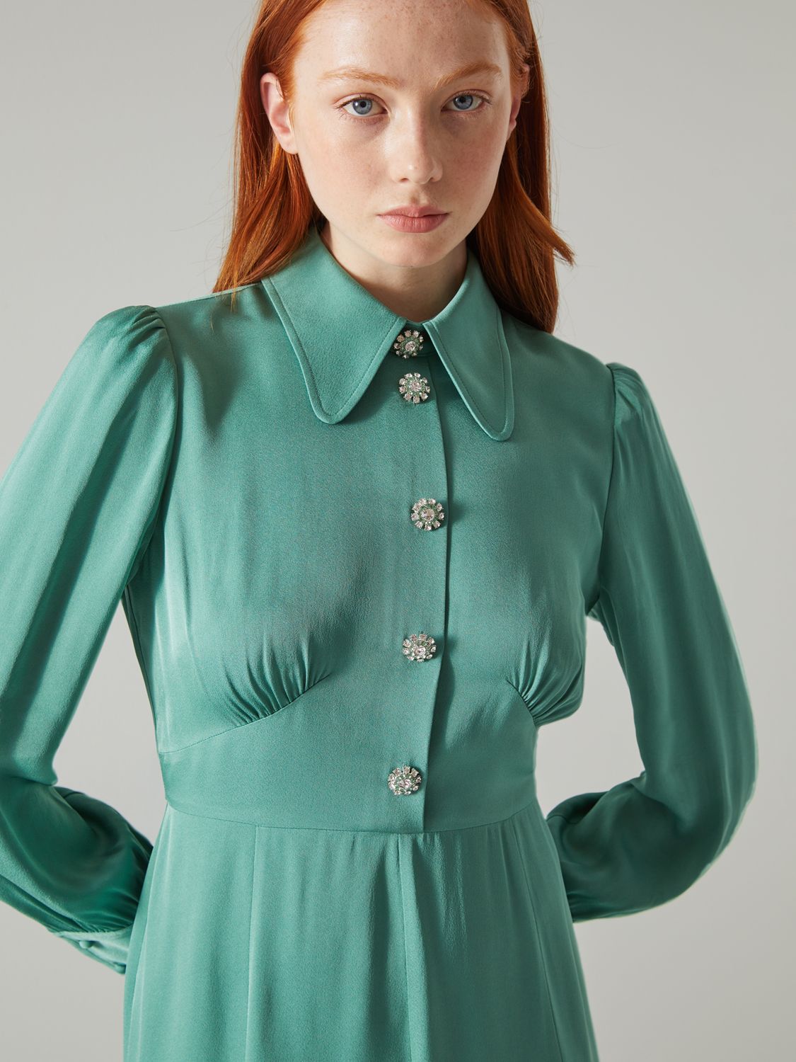 L.K.Bennett Mira Crepe Tea Dress, Sage at John Lewis & Partners