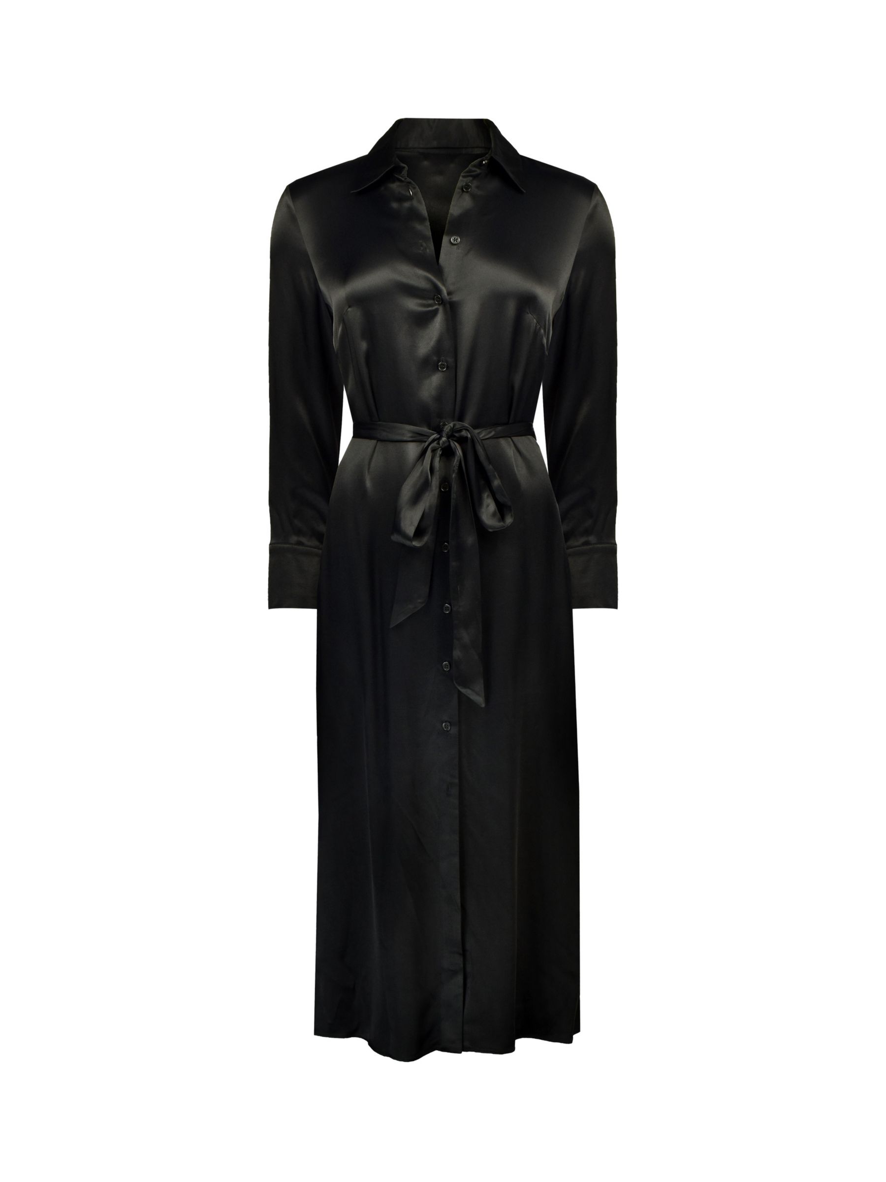 Ro&Zo Black Satin Midi Shirt Dress, Black at John Lewis & Partners