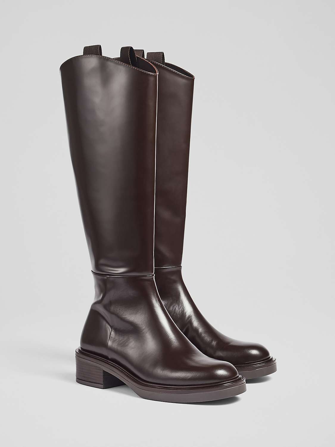 Buy L.K.Bennett Lauren Leather Knee High Boots, Chocolate Online at johnlewis.com