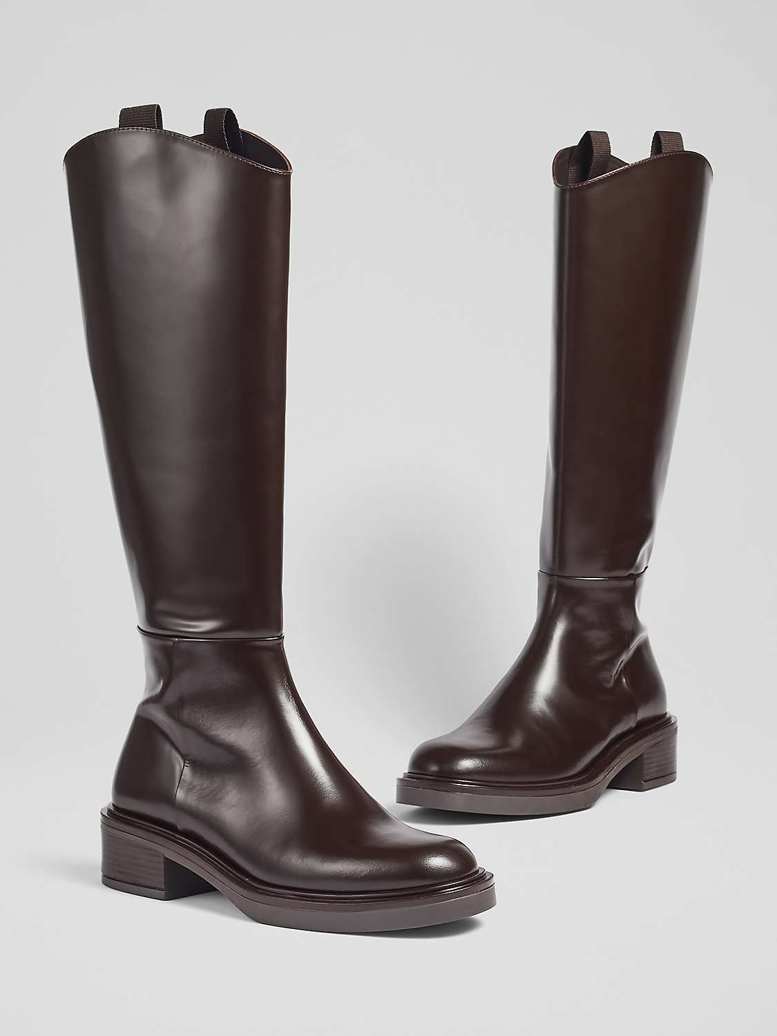 Buy L.K.Bennett Lauren Leather Knee High Boots, Chocolate Online at johnlewis.com