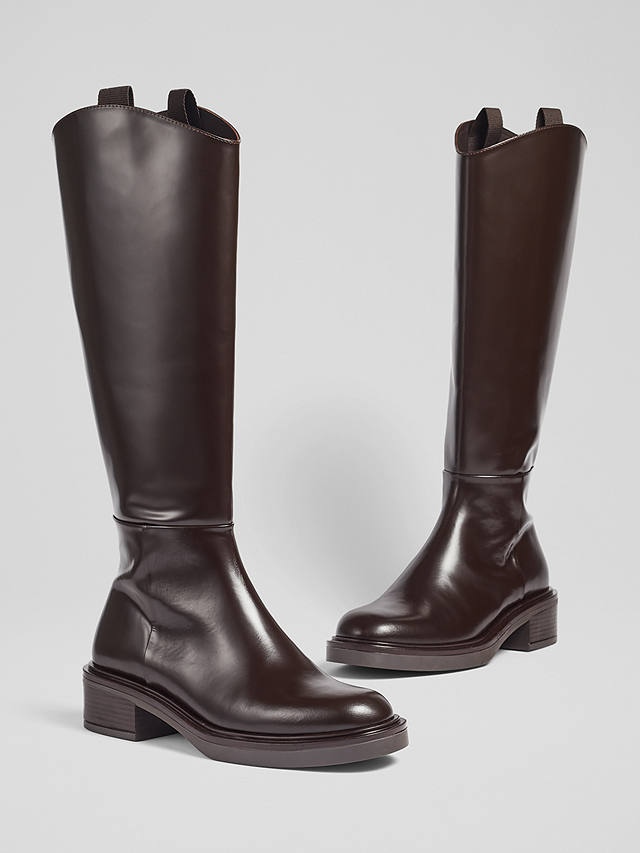 L.K.Bennett Lauren Leather Knee High Boots, Chocolate