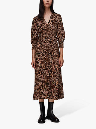 Whistles Jungle Cheetah Shirred Dress, Multi