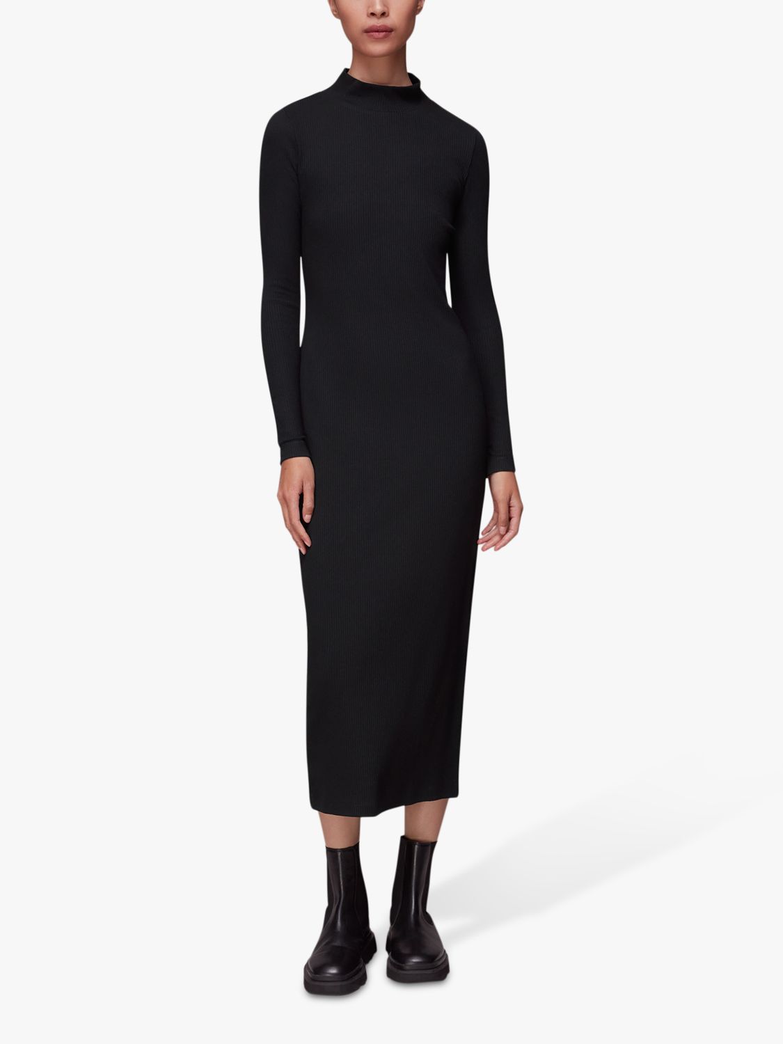 Whistles Ribbed Polo Jersey Dress, Black at John Lewis & Partners