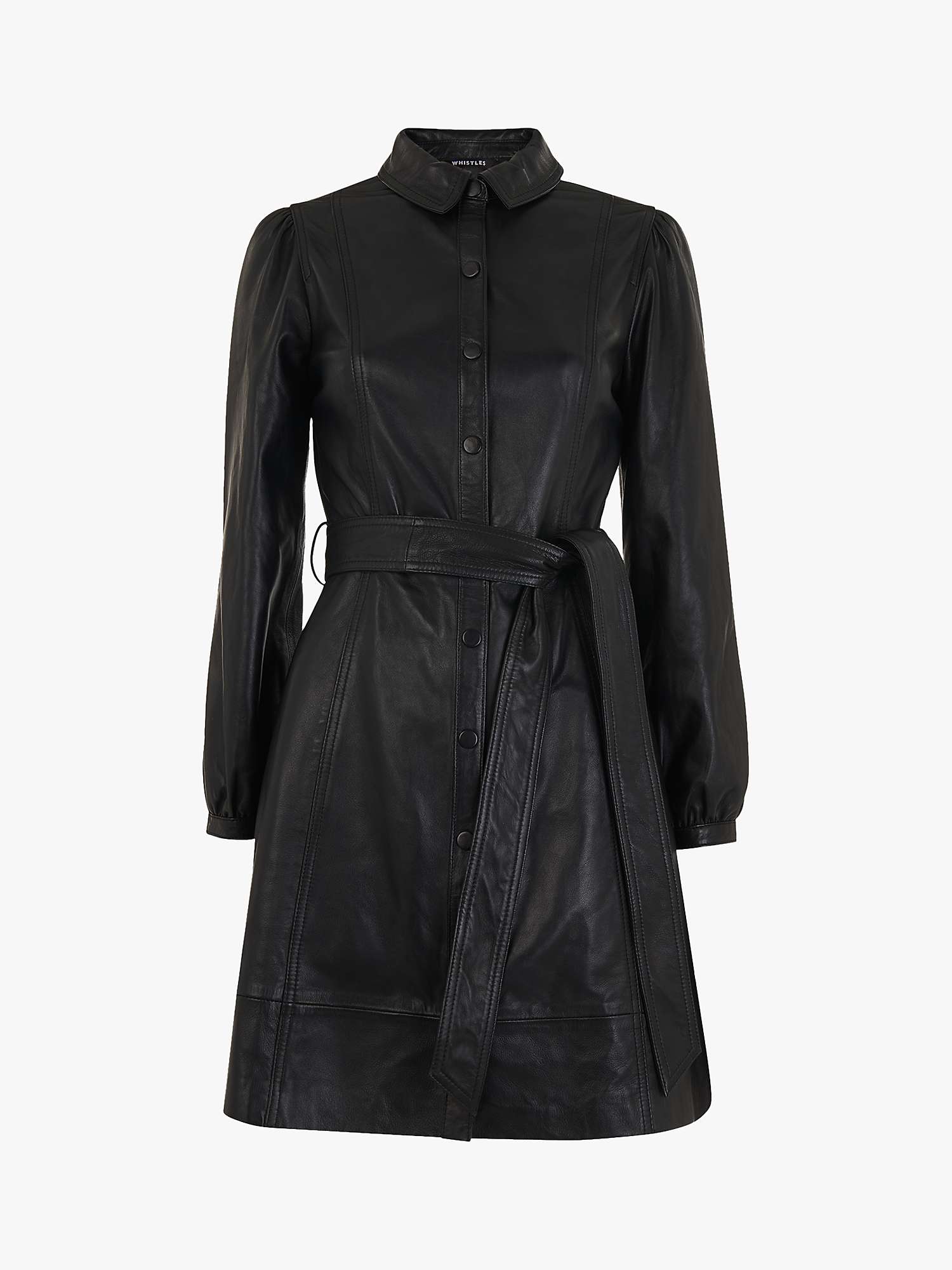 Whistles Phoebe Leather Shirt Mini Dress, Black at John Lewis & Partners