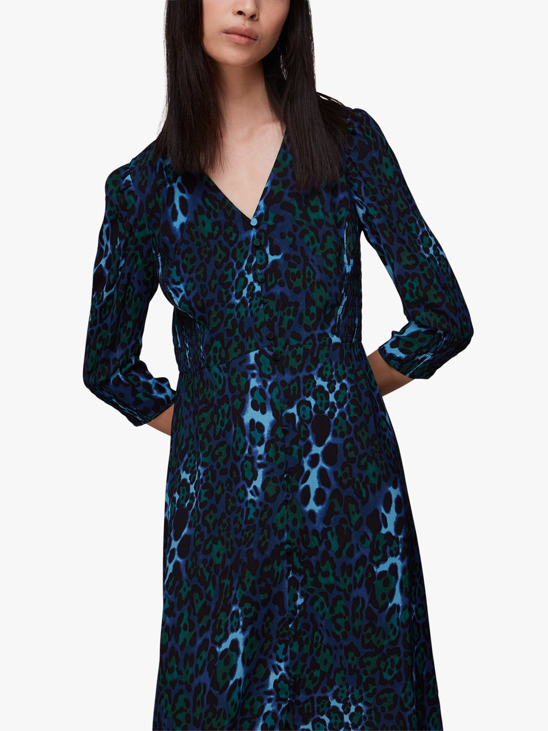 Buy Whistles Night Cat Leopard Print Midi Dress, Blue/Multi Online at johnlewis.com