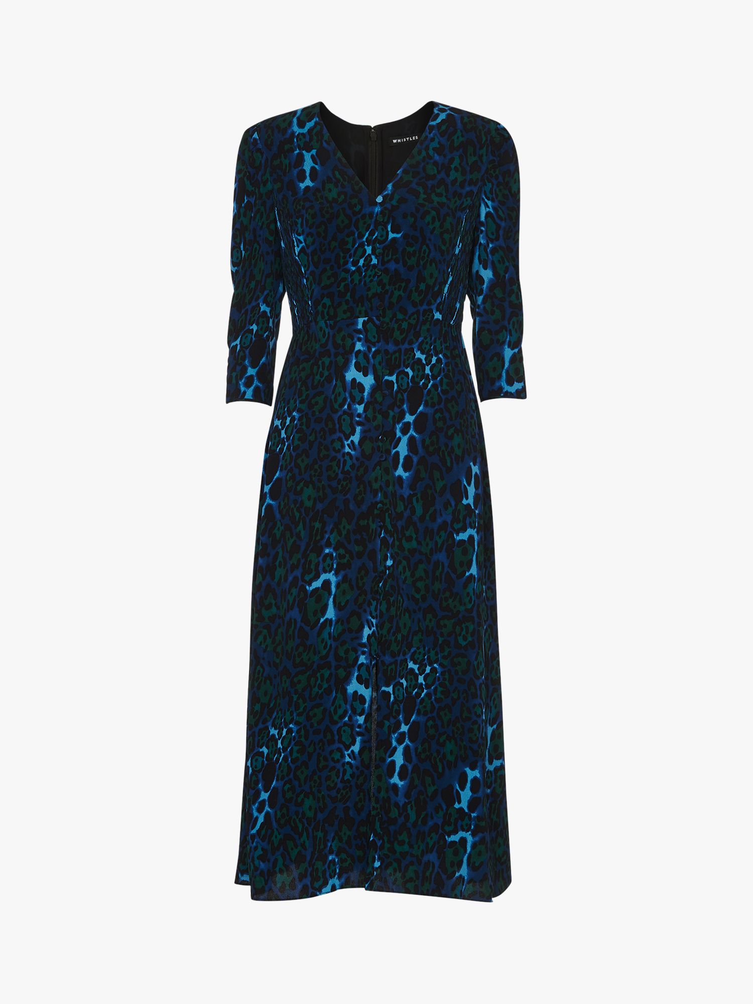 Buy Whistles Night Cat Leopard Print Midi Dress, Blue/Multi Online at johnlewis.com