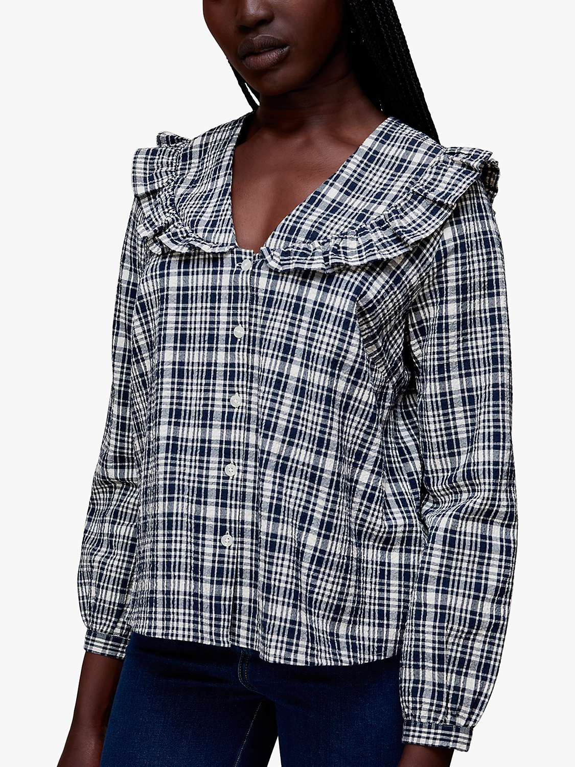 Buy Whistles Wide Collar Check Shirt, Navy/Multi Online at johnlewis.com