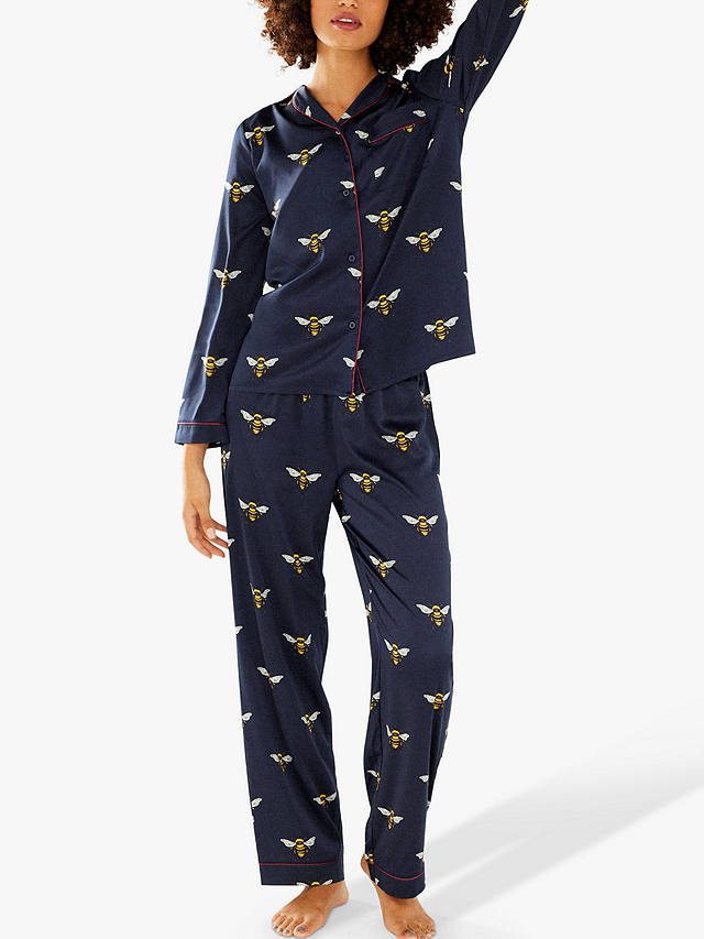 Chelsea Peers Bumble Bee Satin Pyjama Set, Navy