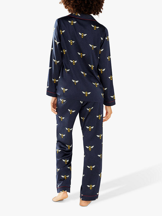 Chelsea Peers Bumble Bee Satin Pyjama Set, Navy