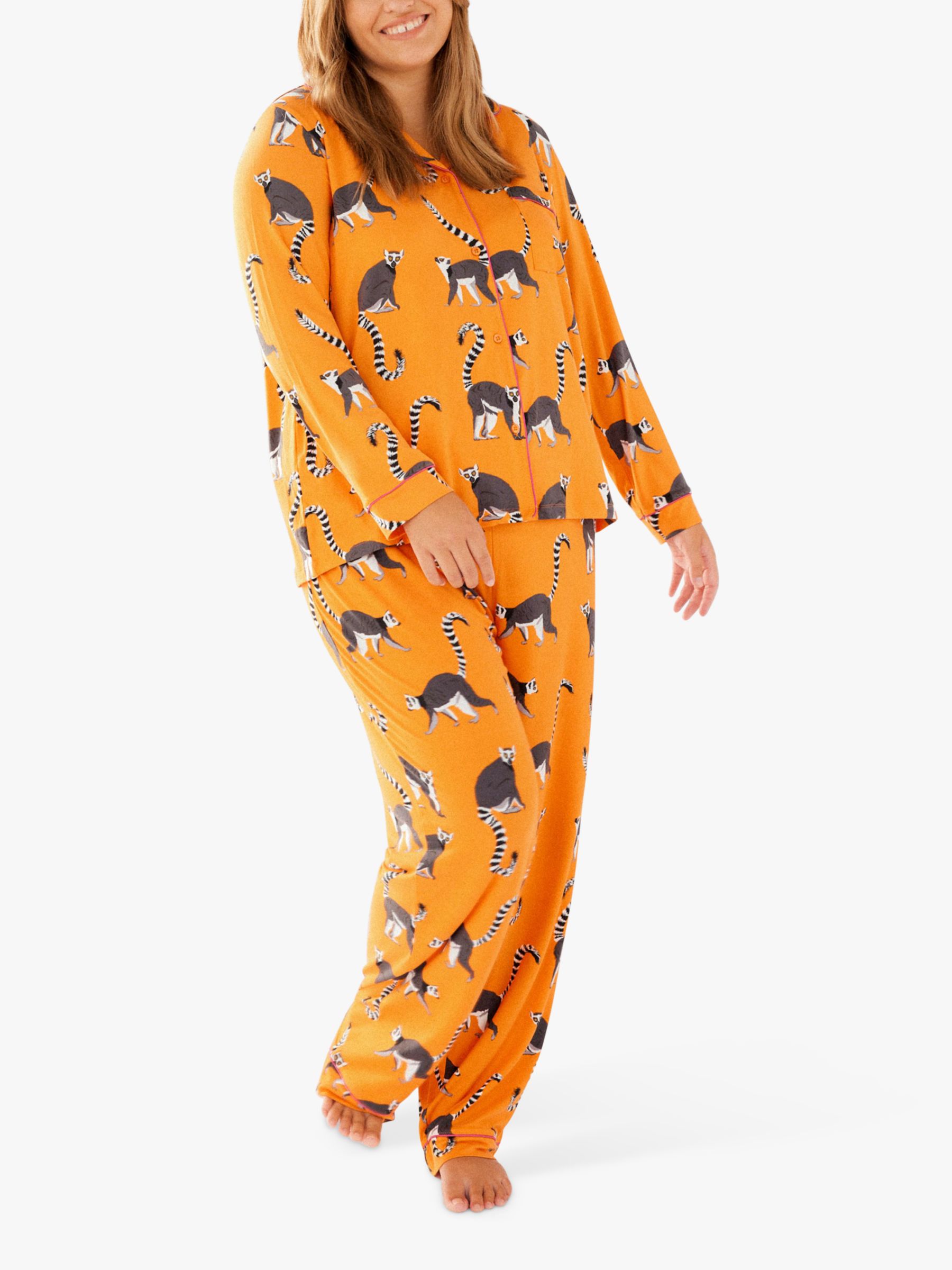 Chelsea Peers Curve Lemur Print Pyjamas, Orange