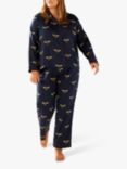 Chelsea Peers Curve Bee Satin Shirt Pyjama Set, Navy