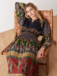 Brora Silk Folk Patchwork Dress, Nettle/Tobacco