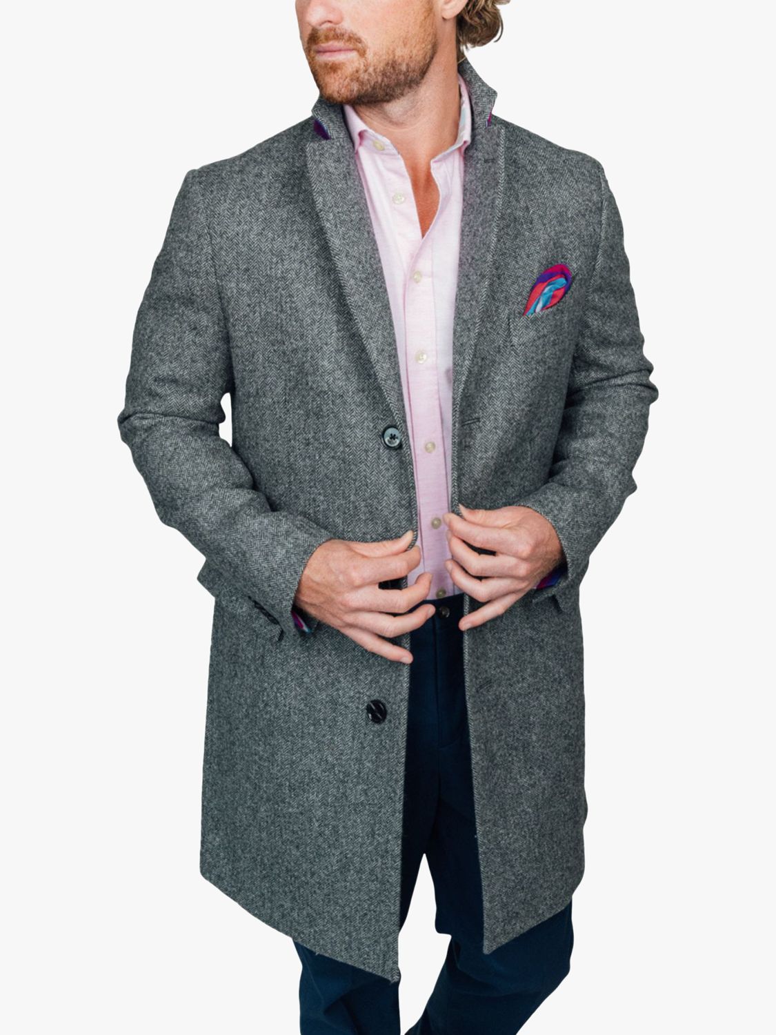 KOY Wool Herringbone Tailored Fit Overcoat, Charcoal at John Lewis ...
