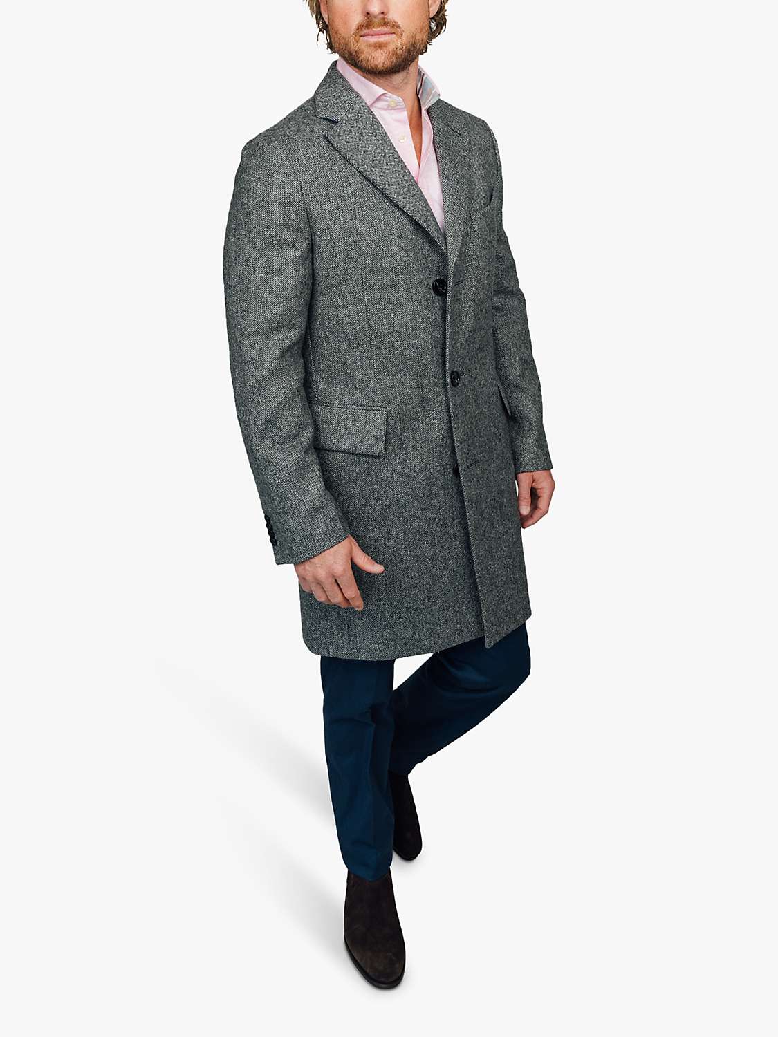 Buy KOY Wool Herringbone Tailored Fit Overcoat, Charcoal Online at johnlewis.com