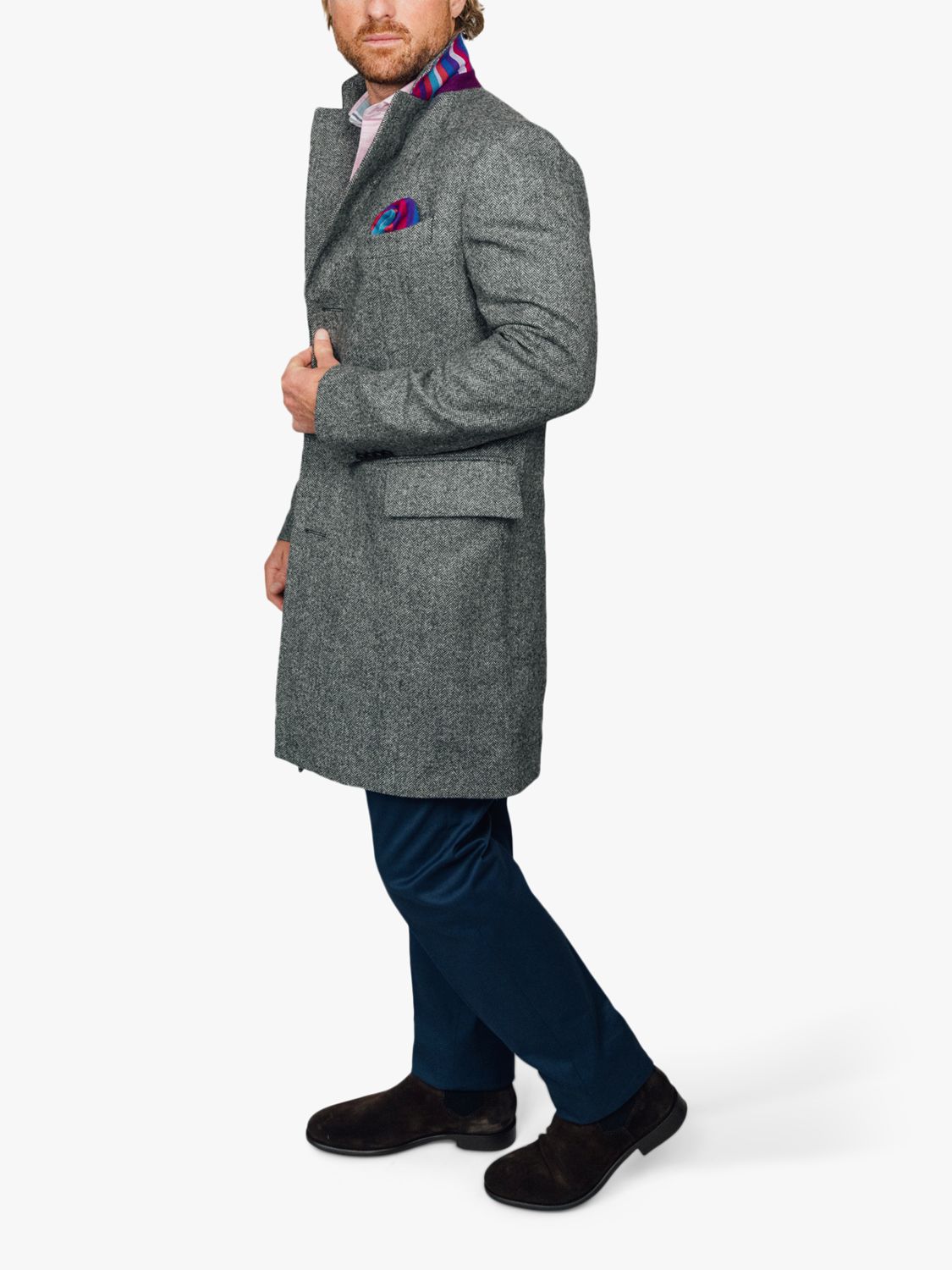 KOY Wool Herringbone Tailored Fit Overcoat, Charcoal, 38R