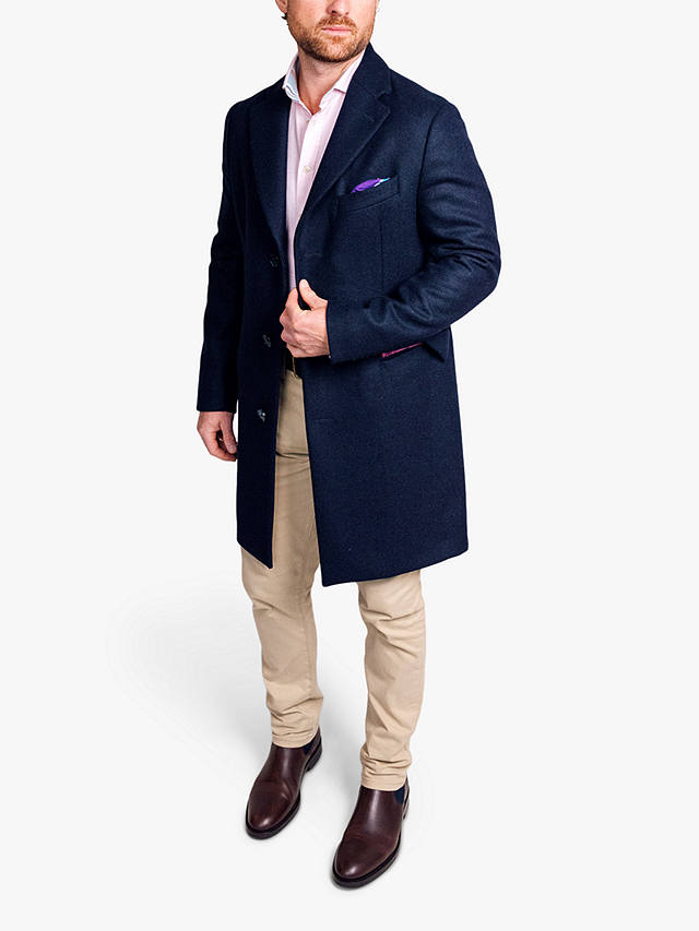 KOY Heritage British Wool Tailored Fit Overcoat, Navy