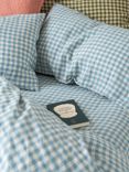 Piglet in Bed Gingham Linen Fitted Sheet, Warm Blue
