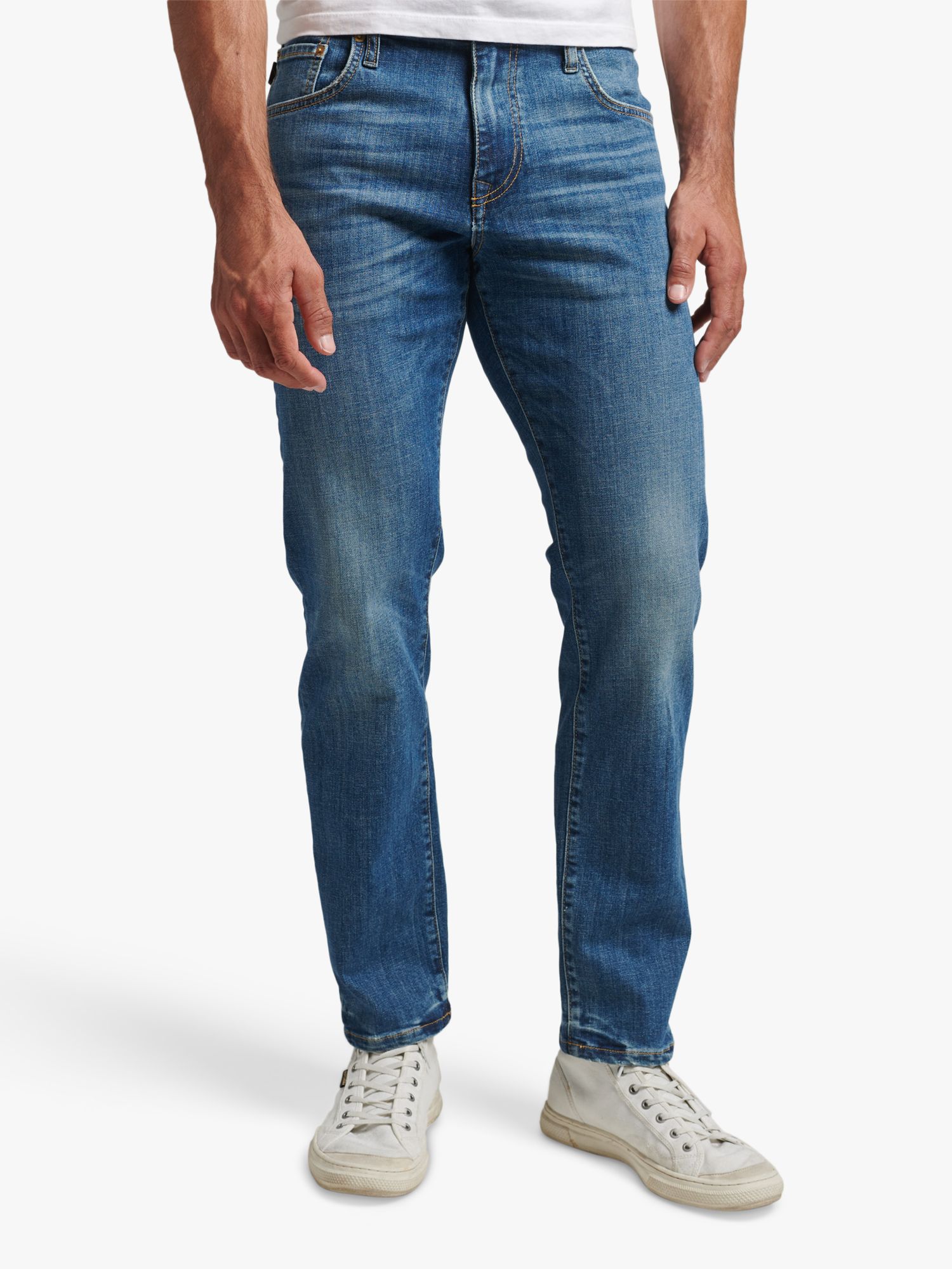 Superdry Organic Cotton Slim Straight Jeans, Mercer Mid Blue at John ...