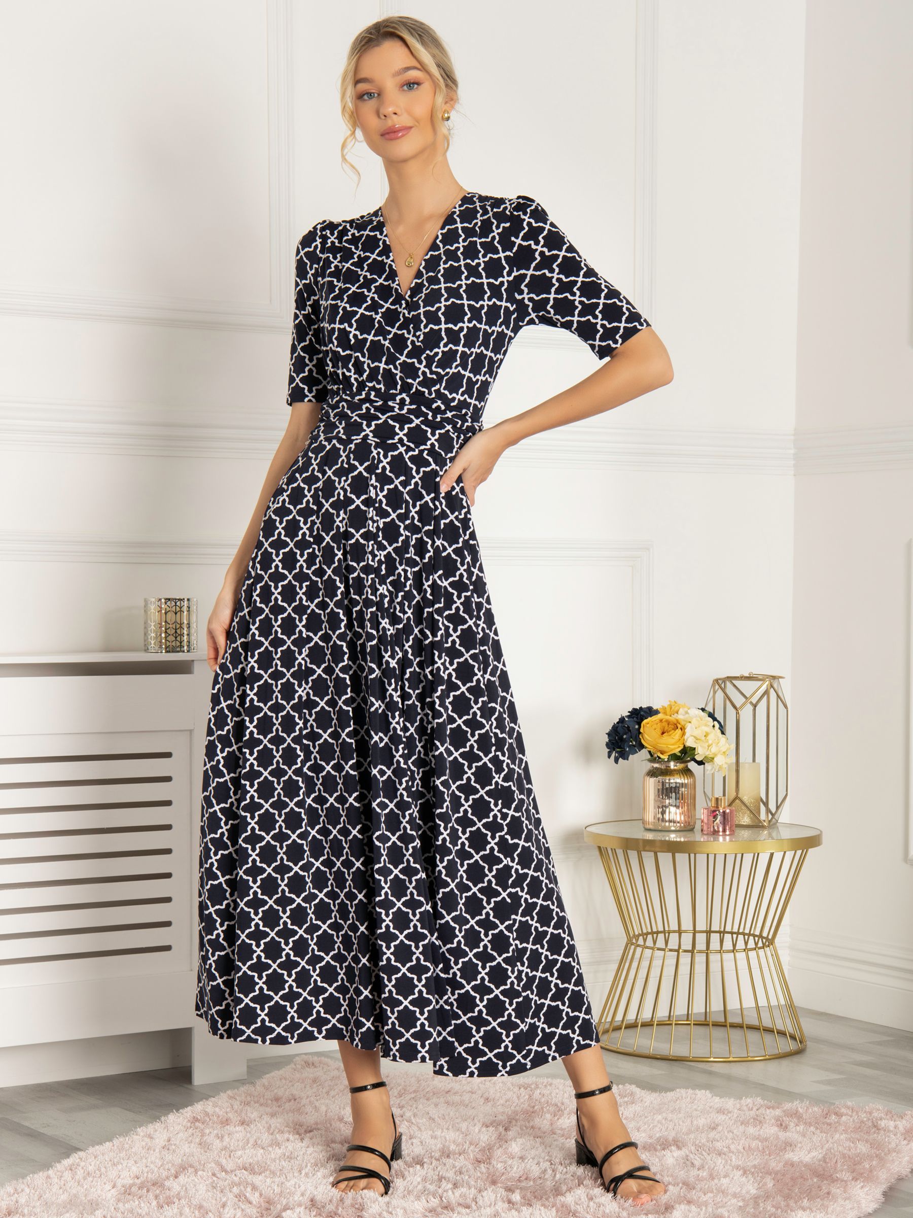 Buy Jolie Moi Kiera Wrap Front Geometric Print Maxi Dress, Navy Online at johnlewis.com