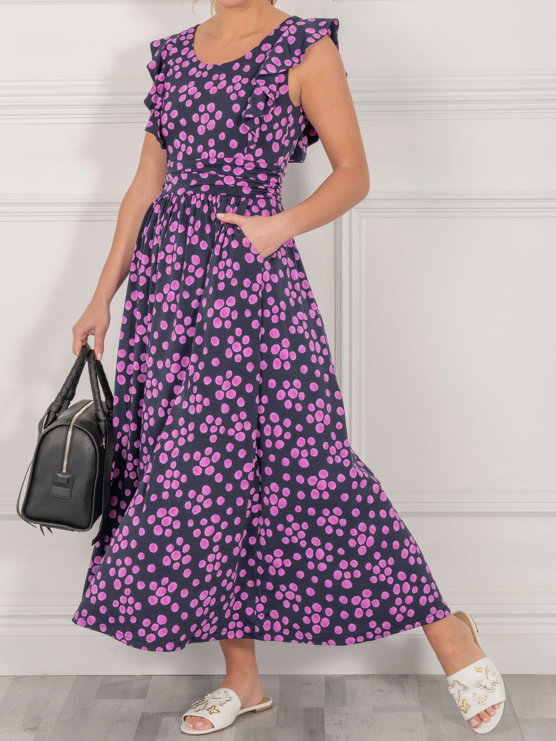 Jolie Moi Adalena Frill Spot Print Maxi Dress, Navy/Purple