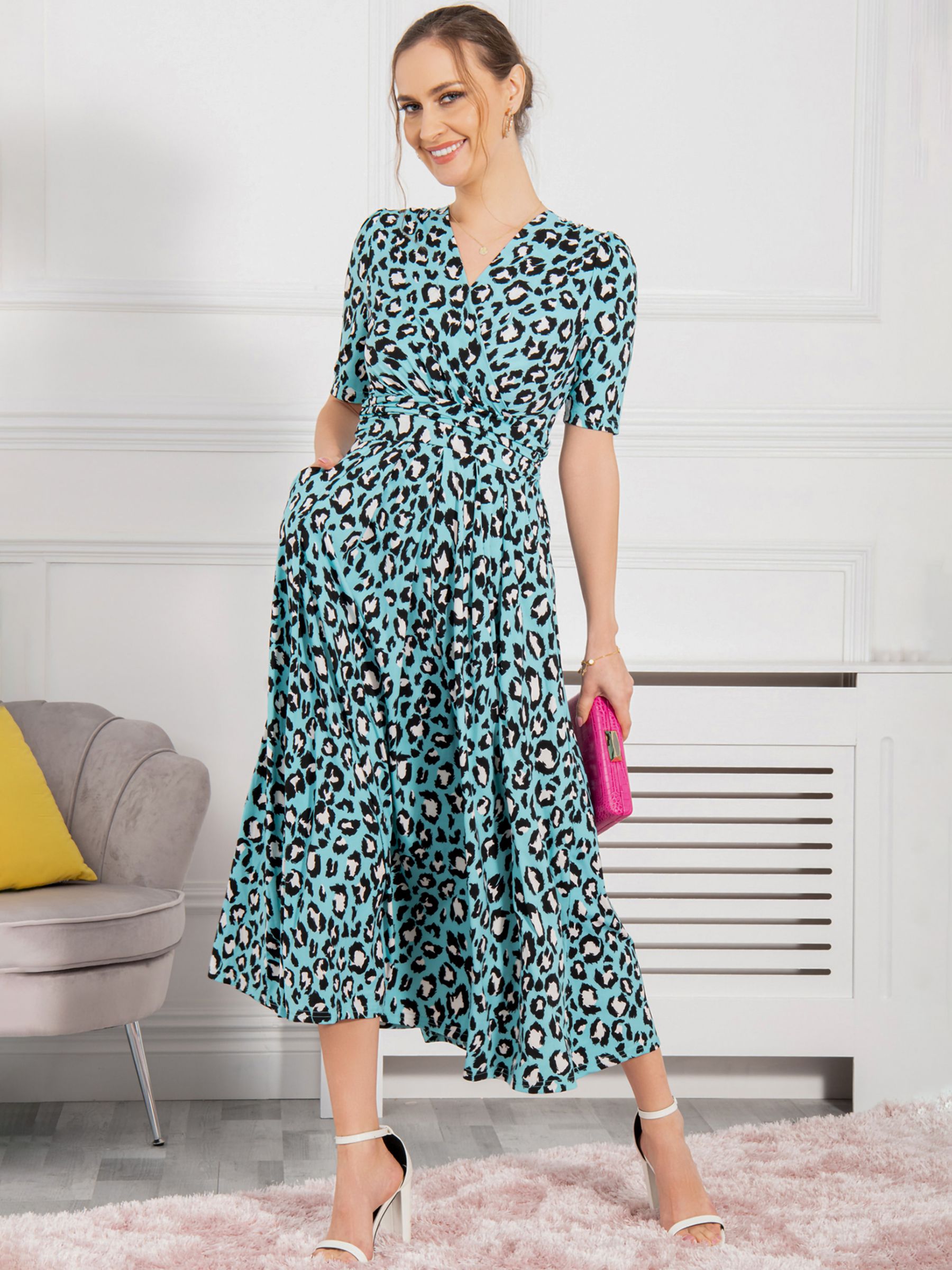 Jolie Moi Josie Leopard Print Maxi Dress, Blue/Multi, 8