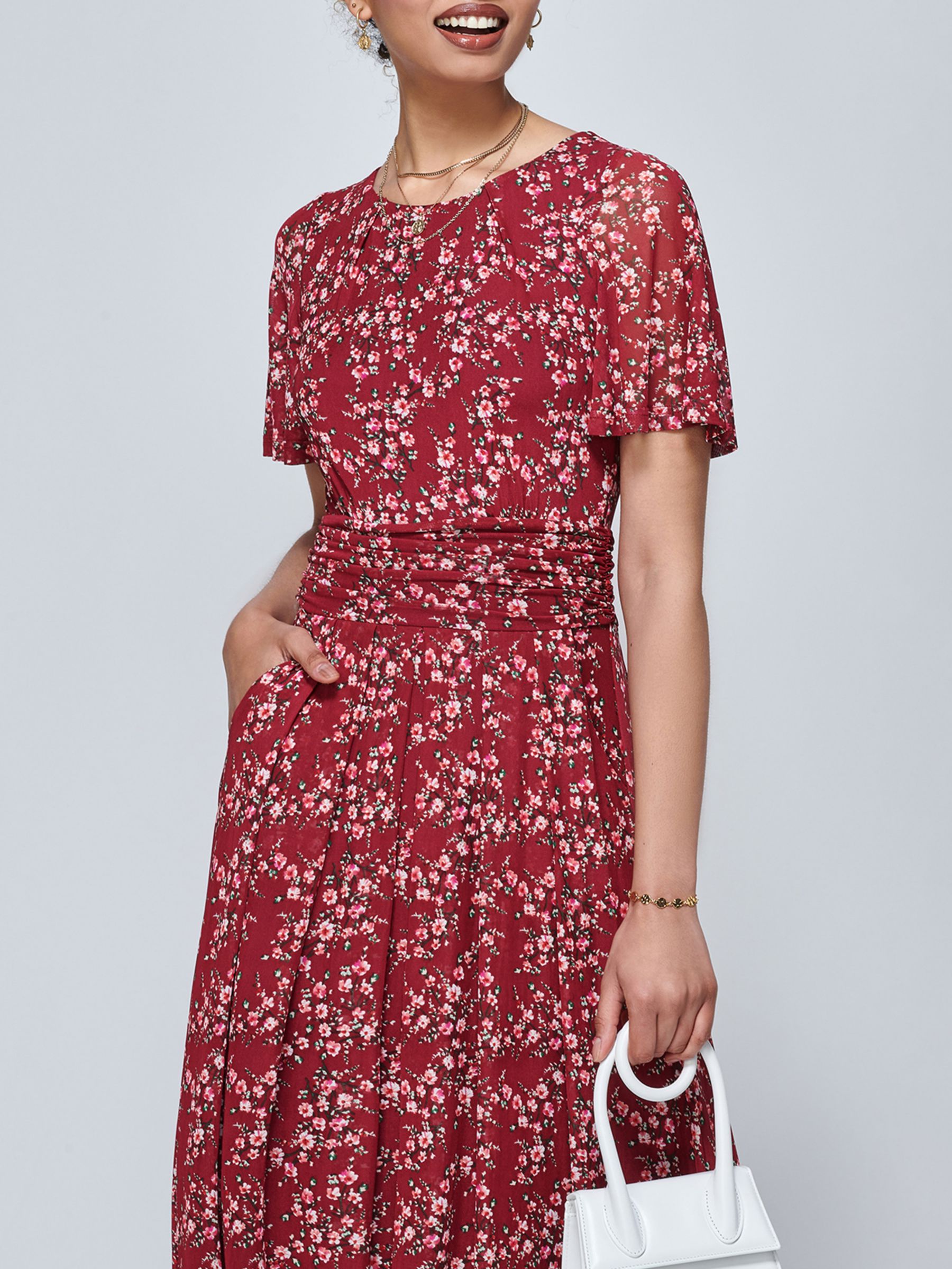 Jolie Moi Julita Floral Midi Dress, Wine/Multi at John Lewis & Partners