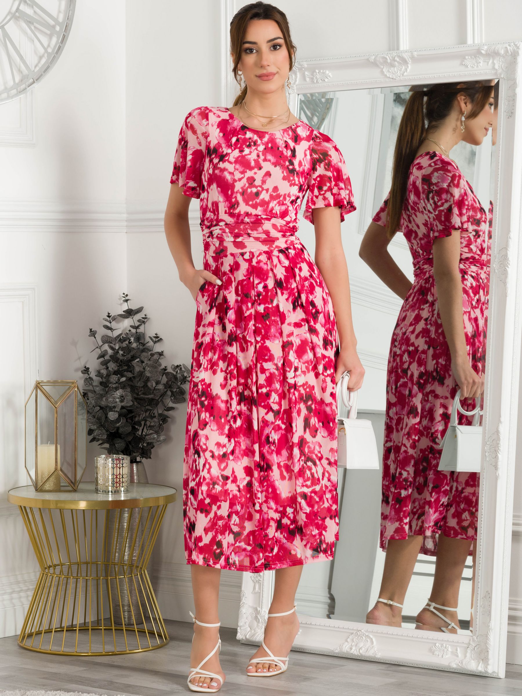 Jolie Moi Giana Abstract Print Mesh Midi Dress, Pink at John Lewis ...