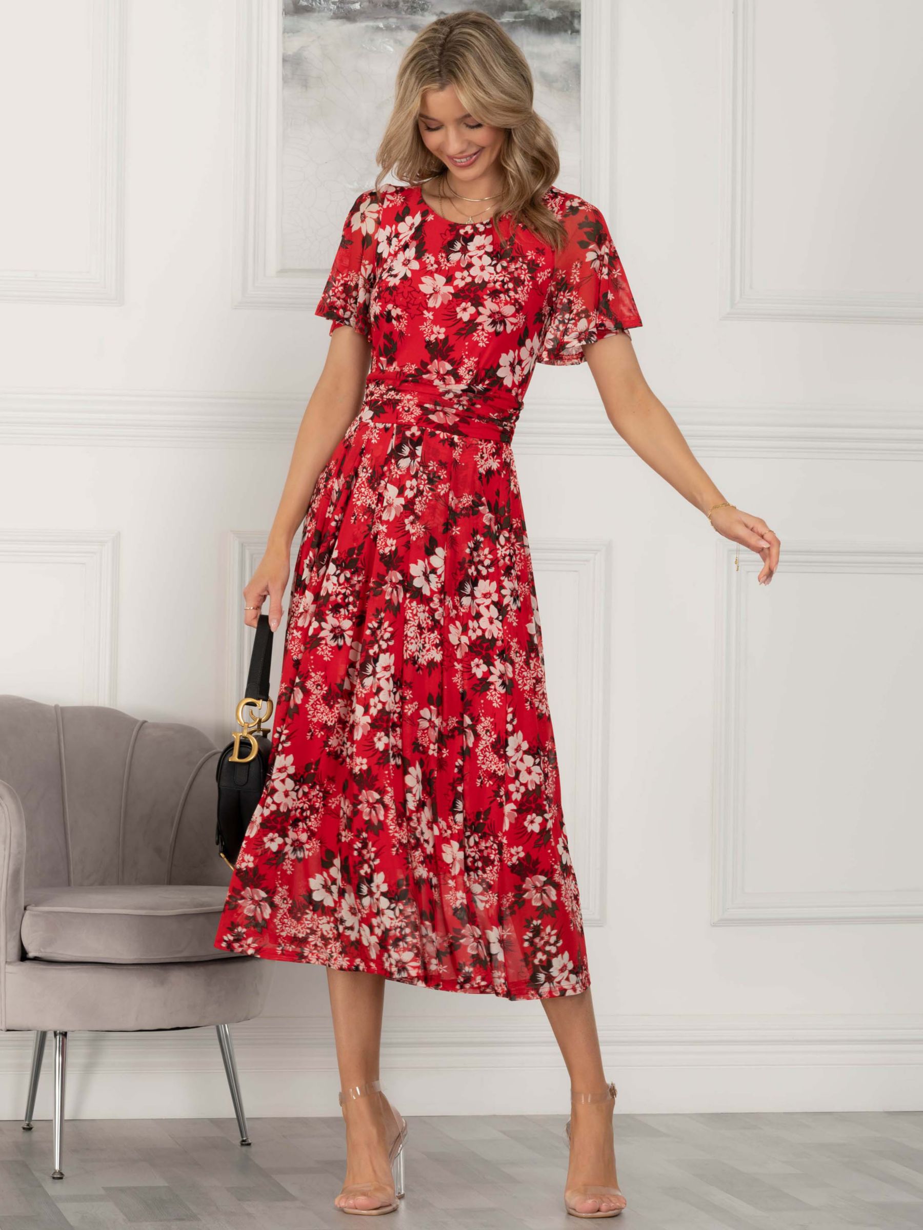 Jolie Moi Giana Floral Mesh Midi Dress at John Lewis & Partners