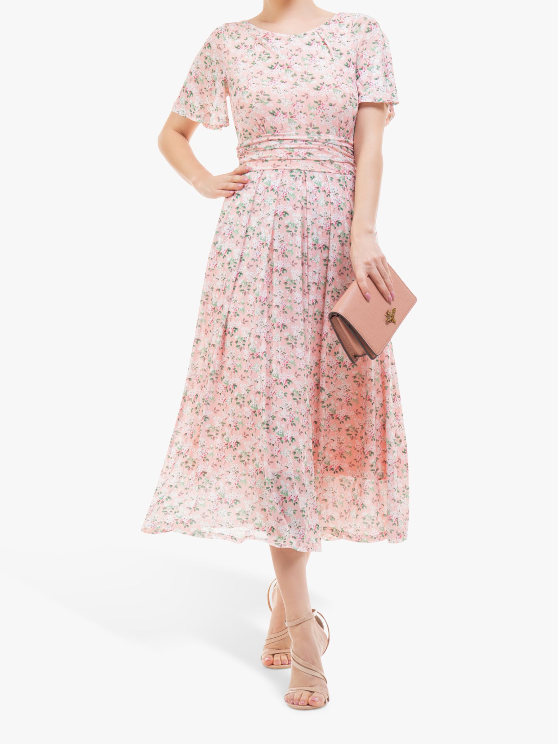 Jolie Moi Giana Floral Mesh Midi Dress, Peach/Multi