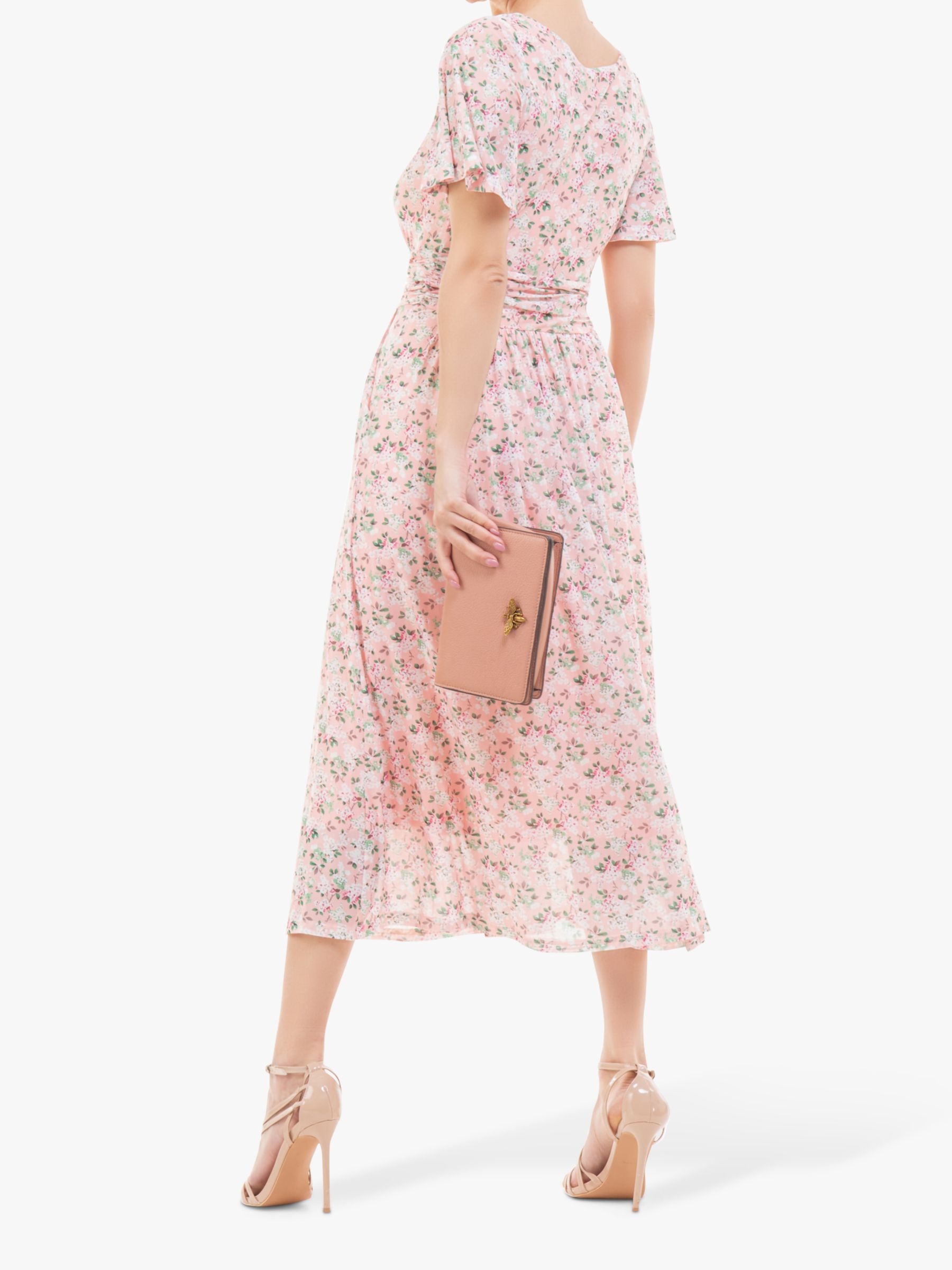 Jolie Moi Giana Floral Mesh Midi Dress, Peach/Multi at John Lewis ...