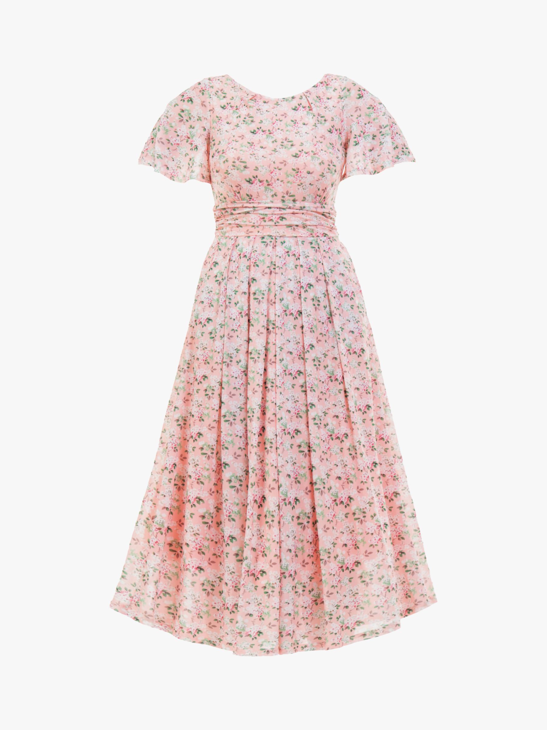 Jolie Moi Giana Floral Mesh Midi Dress, Peach/Multi at John Lewis ...