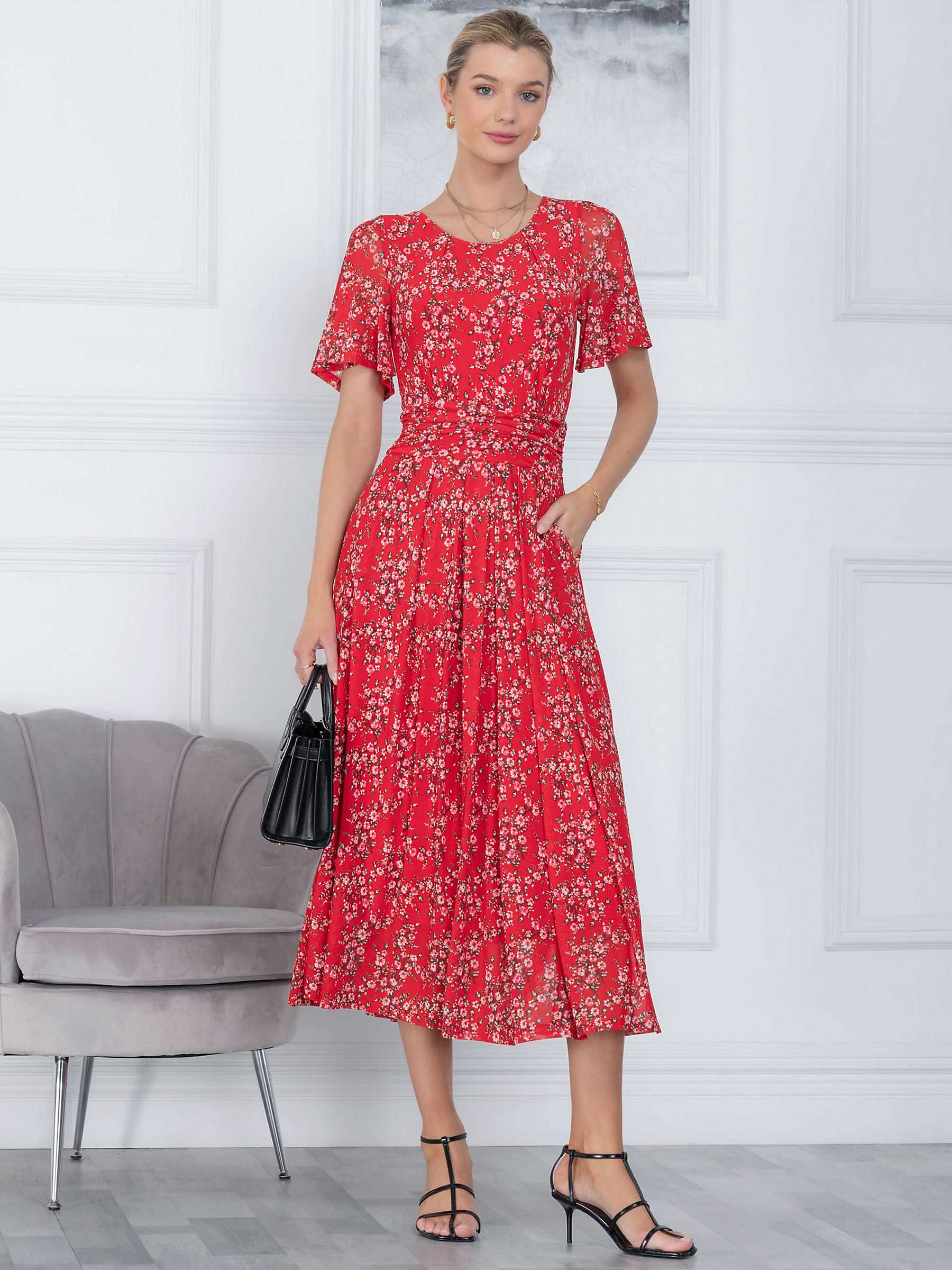 Jolie Moi Julita Floral Midi Dress, Red/Multi at John Lewis & Partners