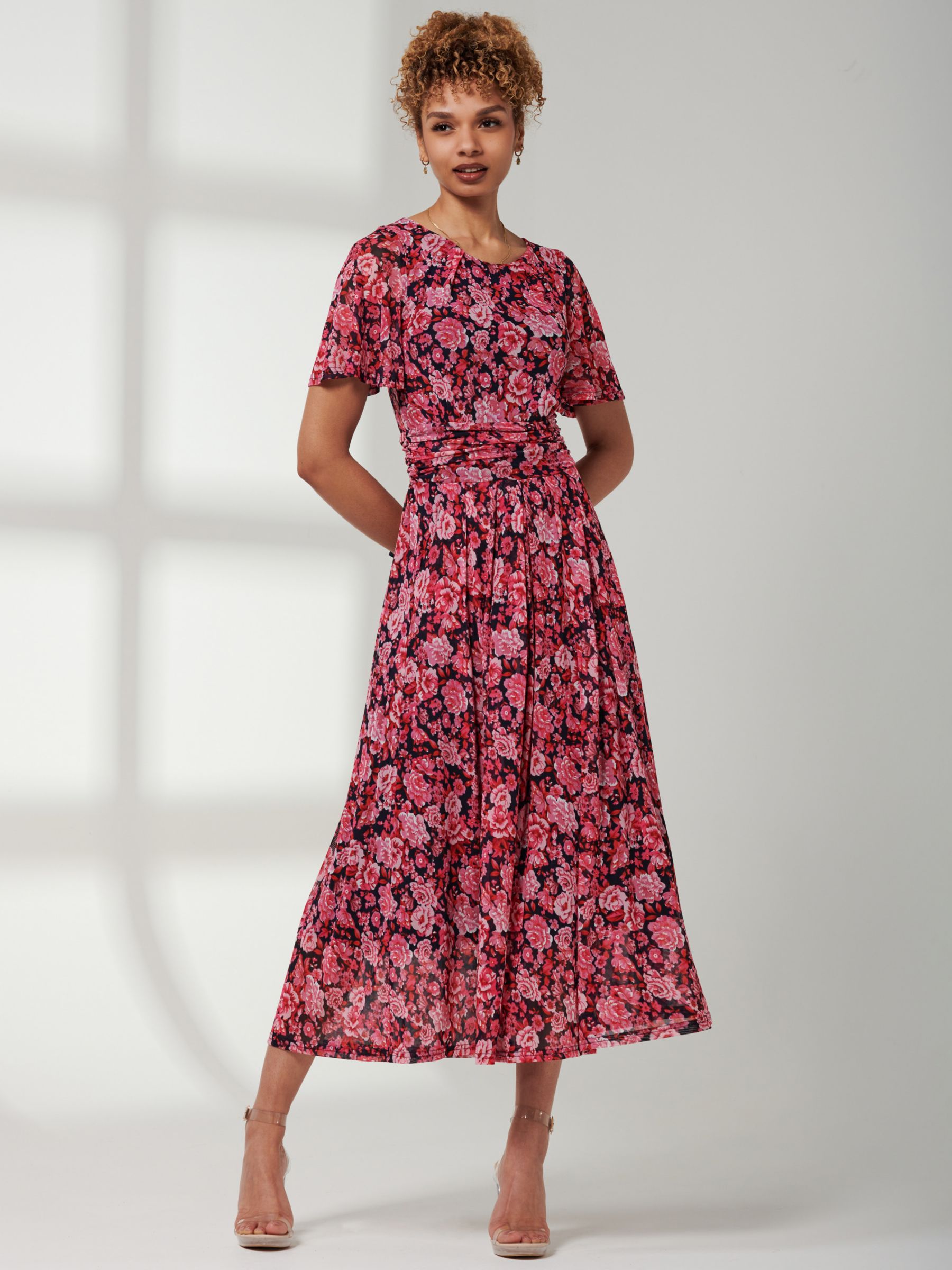 Jolie Moi Giana Floral Mesh Midi Dress, Navy/Pink