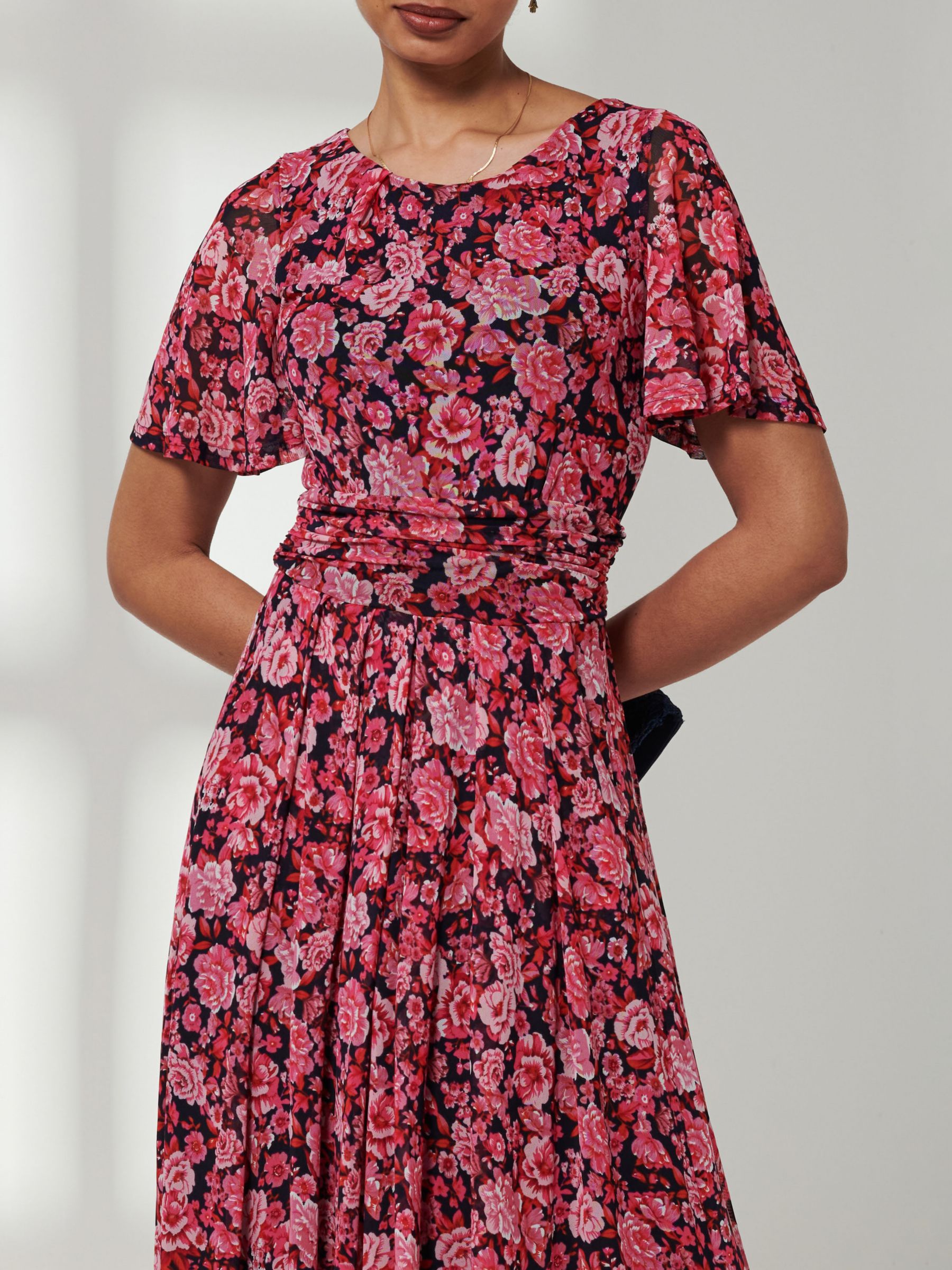 Jolie Moi Giana Floral Mesh Midi Dress, Navy/Pink at John Lewis & Partners
